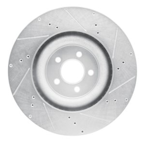 Ford Mustang Brake Rotor (1) - Front Left - R1 Concepts - Drilled & Slotted - Silver - `15-`23